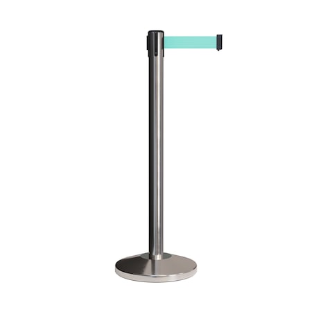 Montour Line Stanchion Belt Barrier Pol.Steel Post 13ft. Lt Grn Belt ES400-PS-LGN-130